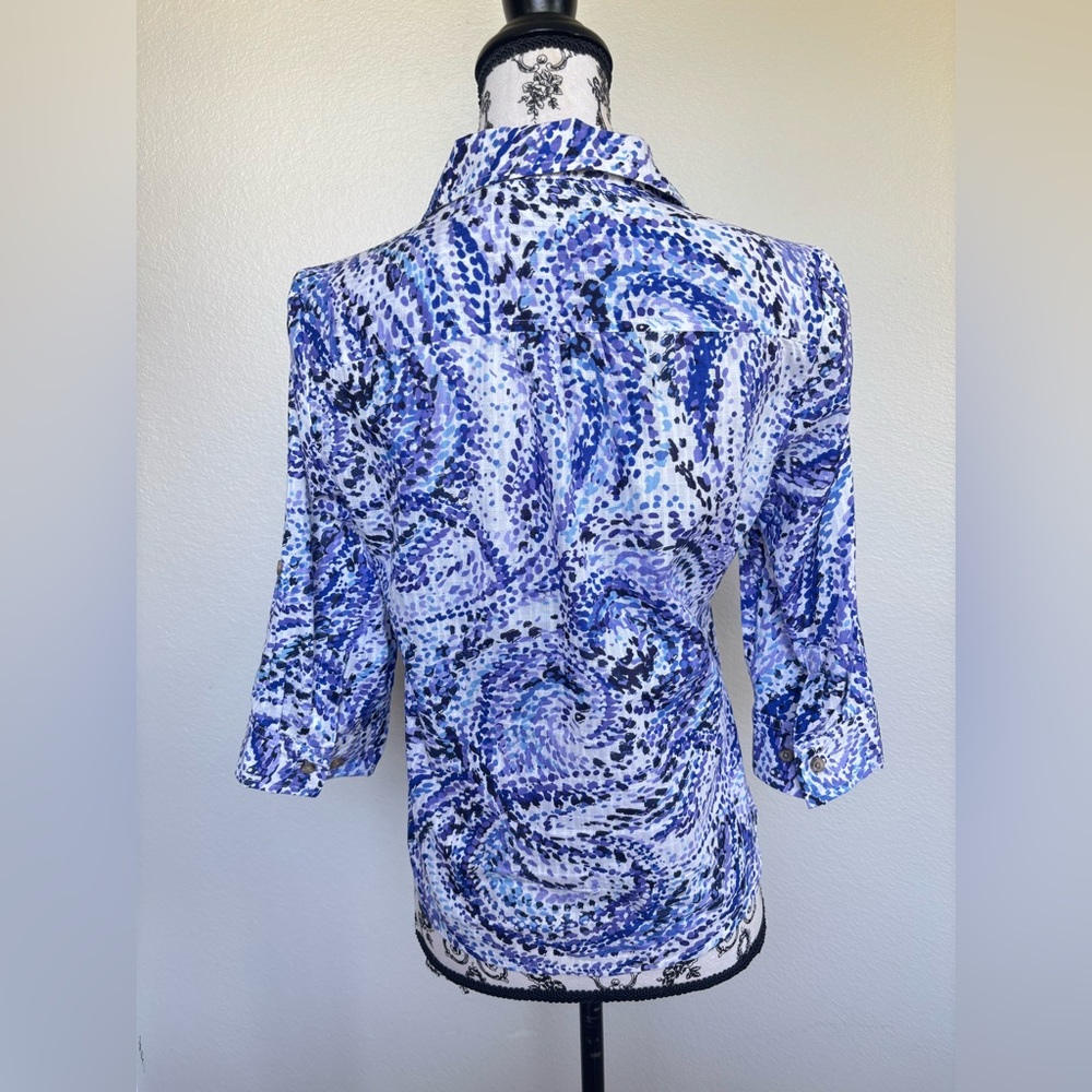 Karen Scott Blue & White Swirl Button-Front Shirt - Picture 3 of 12